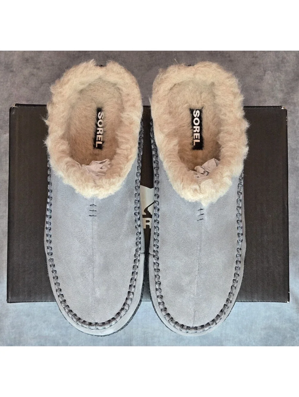 Sorel “Falcon Ridge II” Sherpa Lined Suede Slippers - Quarry Black - Men's 8 NEW